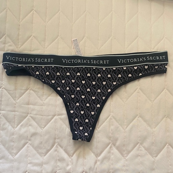 Victoria's Secret Other - Victoria's Secret Black Logo-Print Thong with White Accents